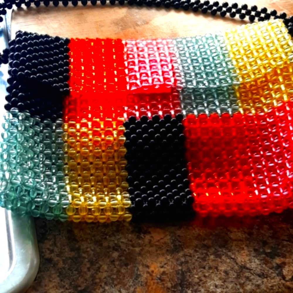 Vintage rainbow plastic bead purse